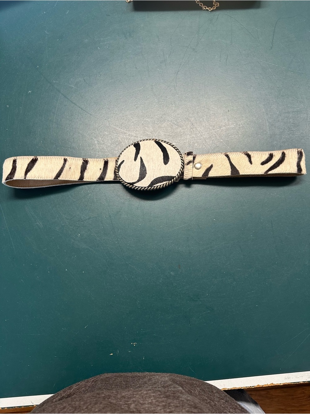 Haircalf Animal-Print Belt with Black and White Oval Buckle